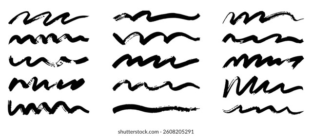 Crayon brush stroke color underline. Chalk pen highlight stroke. Vector hand drawn brush underline element set for accent, crayon texture emphasis element. Color kid chalk vector illustration