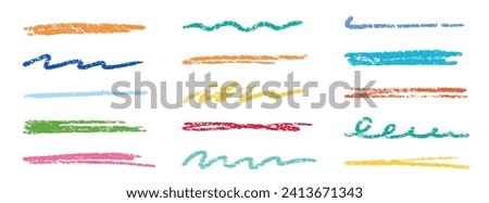 Crayon brush stroke color underline. Chalk pen highlight stroke. Vector hand drawn brush underline element set for accent, crayon texture emphasis element. Color kid chalk vector illustration