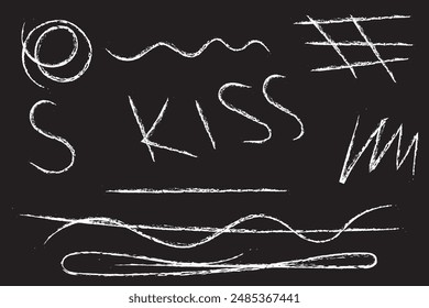 Buntstiftstrich rot unterstrichen. Markierungsstrich für Kreide-Stift. Vektorgrafik Handgezeichnetes Pinsel-Unterstreichungselement-Set für Akzent, Kreide-Textur-Hervorhebungselement. Vektorillustration aus roter Kreide