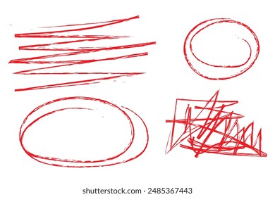 Crayon brush stroke red underline. Chalk pen highlight stroke. Vector hand drawn brush underline element set for accent, crayon texture emphasis element. Red chalk vector illustration