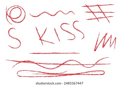 Crayon brush stroke red underline. Chalk pen highlight stroke. Vector hand drawn brush underline element set for accent, crayon texture emphasis element. Red chalk vector illustration