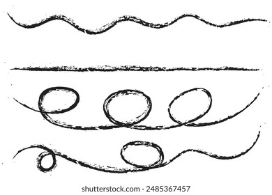 Crayon brush stroke red underline. Chalk pen highlight stroke. Vector hand drawn brush underline element set for accent, crayon texture emphasis element. Red chalk vector illustration