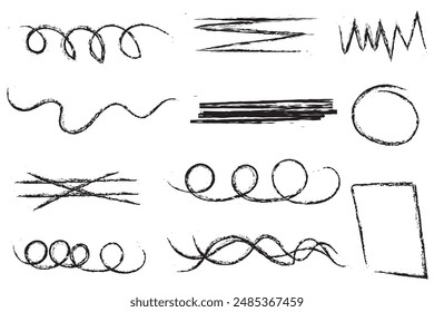 Crayon brush stroke red underline. Chalk pen highlight stroke. Vector hand drawn brush underline element set for accent, crayon texture emphasis element. Red chalk vector illustration