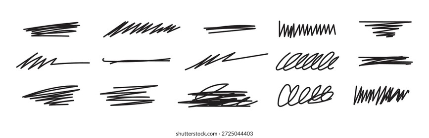 Crayon brush stroke underline. Chalk pen highlight stroke. Vector hand drawn brush underline element set for accent, crayon texture emphasis element. Black chalk vector illustration.