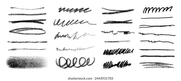 Crayon brush stroke underline set. Grunge creative text decoration. Chalk pen highlight stroke. Vector illustration for banner, web site, poster