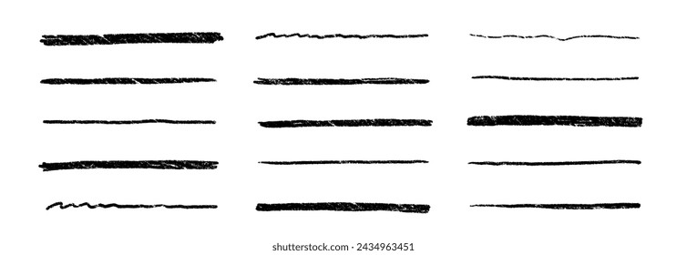 Crayon brush underline stroke set. Chalk mark brush line paint vector stroke. Hand drawn grunge texture charcoal pencil underline. Chalk pastel background vector illustration.