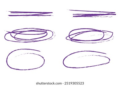 Conjunto de trazo de subrayado de pincel de crayón. Línea de pincel de marca de tiza trazo de Vector de pintura. Subrayado a mano de lápiz de carbón de textura grunge. Ilustración vectorial de fondo de tiza pastel.