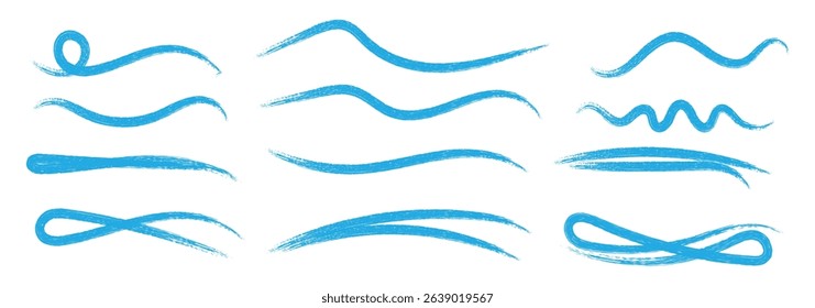 Crayon brush underline stroke set. Yellow brush pen hand drawn underline. Doodle Marker hand drawn stock line. vector illustration.