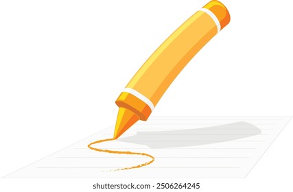 A crayon cartoon drawing a line on a paper on white background. Orange colored crayon drawing.