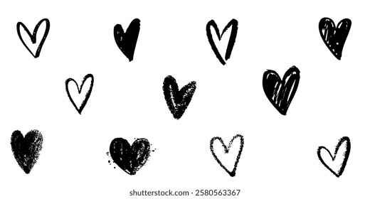 Crayon chalk hand drawn heart love scribble ink marker doodles collection. Valentine's Day romantic elements.