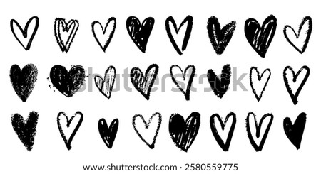 Crayon chalk hand drawn heart love scribble ink marker doodles collection. Valentine's Day romantic elements.