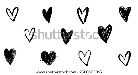 Crayon chalk hand drawn heart love scribble ink marker doodles collection. Valentine's Day romantic elements.