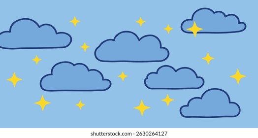 Crayon chalk kid cloud doodle bundle - adorable wonky stars uneven hand drawn style. Primitive rudimentary strokes fairytale dreamland vibes.