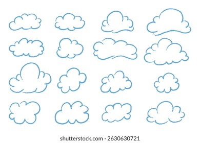 Conjunto de doodle de nubes de lápiz de tiza de crayón. 