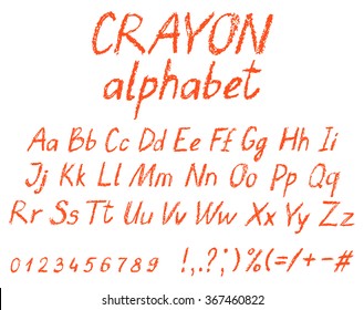 Crayon Child's Drawing Alphabet. Pastel Chalk Font. ABC Drawing Letters. Kids Drawn Red Characters. Vector.