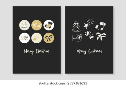 Weihnachtskarte mit Buntstift auf schwarzem Hintergrund. Grunge Weihnachts-Minimalplakat für Party. Bleistift-Kritzeldesign mit festlichem Element auf der Abdeckung. Neujahrsfeier 2026 mit schicker Dekoration