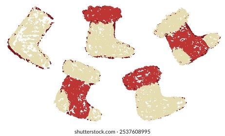 Meia meia Crayon Natal. Textura de pintura de linha de lápis. Vestido de Santa Giz com decoração rabiscar traço. Clipart de tradição artística de Natal. Pincel de rascunho para decoração de celebração de lareira