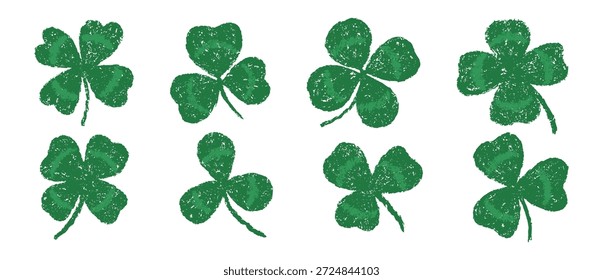 Kleeblätter einzeln auf weißem Hintergrund. Set grüner Shamrock-Illustration. Lucky Shamrock mit Textur