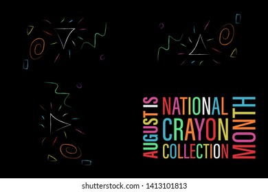 Crayon collection month in August. Poster, card, banner, background design. Vector illustration eps 10