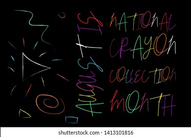 Crayon collection month in August. Poster, card, banner, background design. Vector illustration eps 10
