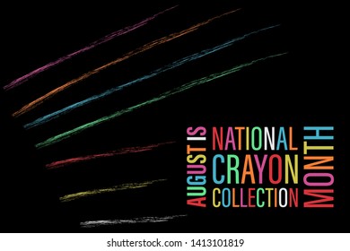 Crayon collection month in August. Poster, card, banner, background design. Vector illustration eps 10