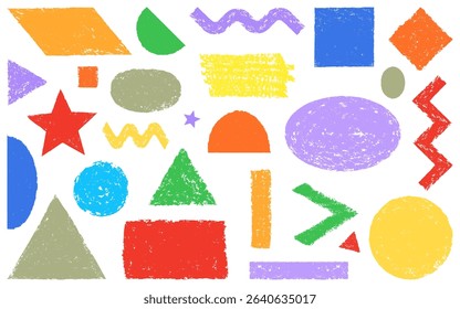 crayon color pencil shape set hand drawn pastel sketch texture kid geometric doodles shape circle triangle square childish figures vignetting organic elements chalk charcoal