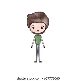 crayon colored silhouette of man standing caricature with brown hair and bearded with formal clothes vector illustration