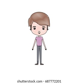 crayon colored silhouette of man standing caricature with short light brown hair and mushroom haircut with formal clothes vector illustration