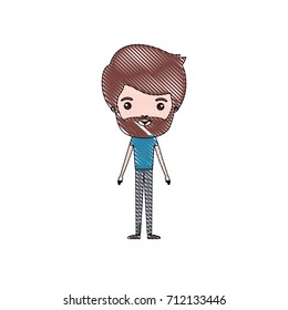 crayon colored silhouette of man standing caricature with brown hair and beard and formal clothes vector illustration
