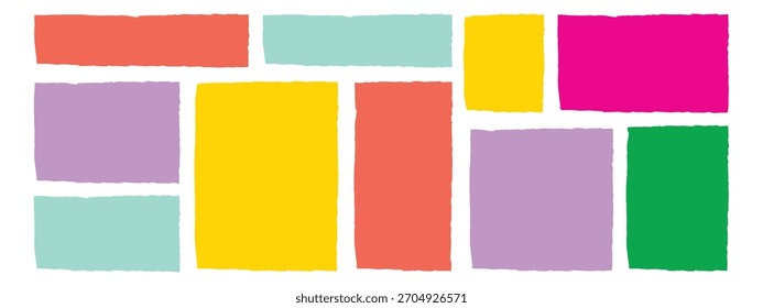 Bunte farbige farbige farbige Rechtecke und Quadrate mit rauen Kanten Symbol Vektor. Kinderliche Textboxen, leere Sprechblasen, geometrisches Formensymbol mit Doodle. Vektorgrafik.