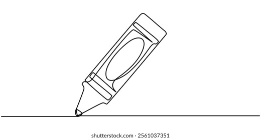 crayon continuous one line drawing, Vector illustration of crayon isolated on white background for kids coloring activity worksheet, workbook, line drawing style on white background,vector design.