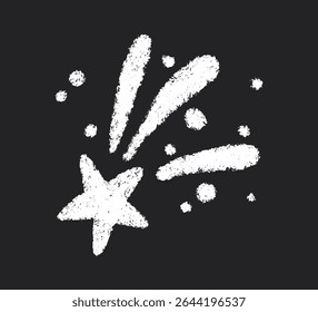 Crayon doodle comet star symbol. Hand drawn firework pencil sketch. Chalk magic sparkle. Crayon texture starburst. Vector illustration on white background.
