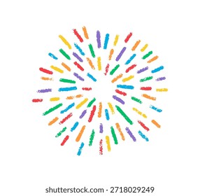 Konfetti mit Kreidedoodle. Handgezeichnetes Feuerwerkssymbol aus Bleistift. Kreide Farbe Geburtstag Feuerwerkskörper Konfetti. Kreis-Element für grafisches Gestaltungsdesign mit Stift. Vektorgrafik einzeln auf weißem Hintergrund.