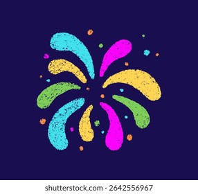 Crayon doodle firework symbol. Hand drawn firework pencil sketch. Chalk color magic sparkle. Crayon texture burst. Vector illustration on white background.