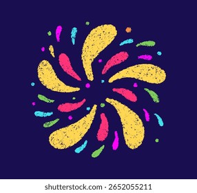 Crayon doodle firework symbol. Hand drawn firework pencil sketch. Chalk color magic sparkle. Crayon texture burst. Vector illustration on white background.