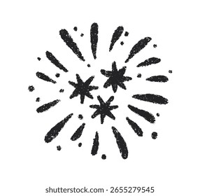 Crayon doodle firework symbol. Hand drawn firework pencil sketch. Chalk color magic sparkle. Crayon texture burst. Vector illustration on white background.