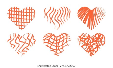 Kreide-Doodle-Herz-Set. Handgezeichnete, einzelne Vektorgrafik