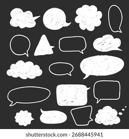 Crayon doodle colección de la burbuja del discurso. Charla de tiza dibujada a mano. Lindo cuadro de texto para Chat y Pegatinas.