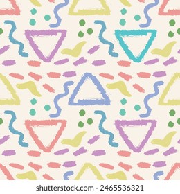 Аbstract crayon doodle texture elements seamless pattern. Multicolored crayon doodle background. Cute baby print for textile, paper, wallpaper, packaging and other design, vector graphic