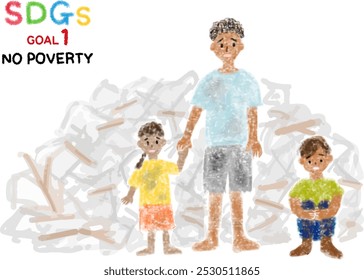 Dibujo de crayones de niños pobres para la Ilustración vectorial de los ODS GOAL1