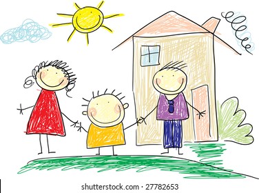 crayon drawing mother house child's artwork satisfied community crayon drawing mother house love nails family group hand child life people community home human city man senior descent sun male town yo