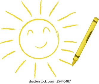 Crayon drawing a  simple sun - vector illustration
