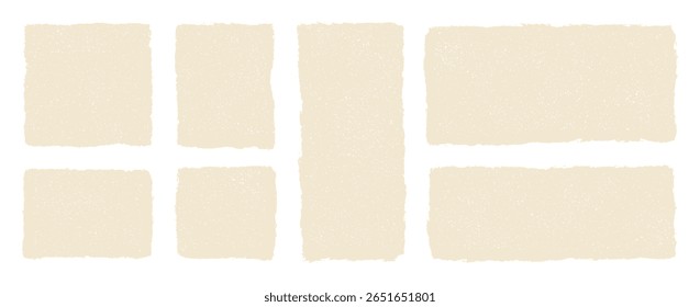 Crayon drawn beige grunge rectangles and squares with rough pencil texture. Abstract hand drawn text boxes, speech bubbles, minimal frames, sketchy chalk elements on transparent background