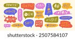 Crayon drawn colorful speech bubbles with abstract swear words. Chalk pencil speech bubbles doodle set. Crayon communication frames. Curse, rude, swear word for angry, bad, negative expression.