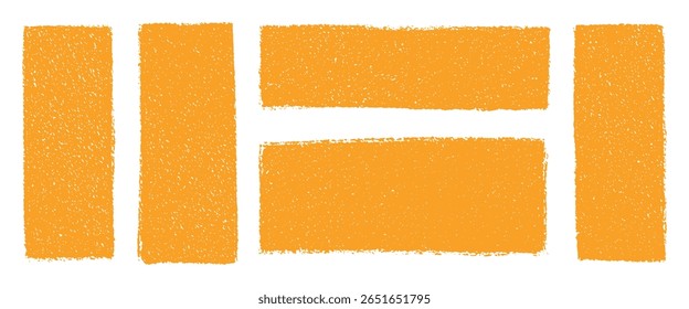 Crayon drawn orange grunge rectangles and squares with rough chalk edges. Abstract hand drawn text boxes, empty frames, pencil sketch speech bubbles on transparent background vector illustration