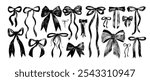 Crayon drawn ribbons and bows vector illustration collection. Coquette style bows drawing, aesthetic elegant girly ribbons. Elegant vintage cliparts. Hand drawn art girly decor. Sketch style drawing.