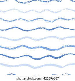 Crayon drawn sea seamless pattern.  Marine background  for print, card, fabric, textiles, packaging, wrapping design. Vector illustration.