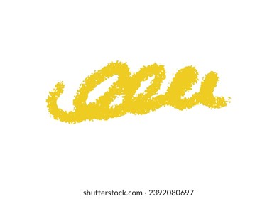 crayon emphasis underline. Hand drawn yellow charcoal curly lines, squiggles and shapes for diagrams. Doodle simple sketch icon. Vector illustration isolated on white.
