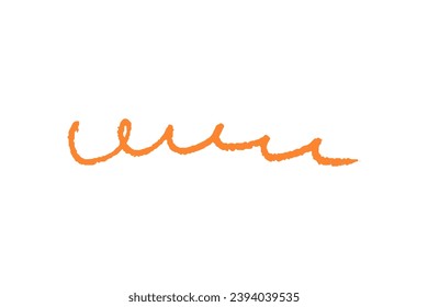 crayon emphasis underline. Hand drawn orange charcoal curly lines, squiggles and shapes for diagrams. Doodle simple sketch icon. Vector illustration isolated on white.