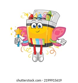 the crayon fairy with wings and stick. cartoon mascot vector